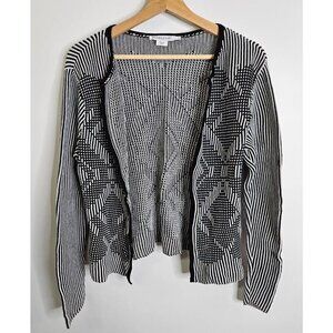 Pendleton Cardigan Aztec Geometric Print Open Front Black White Women's Medium